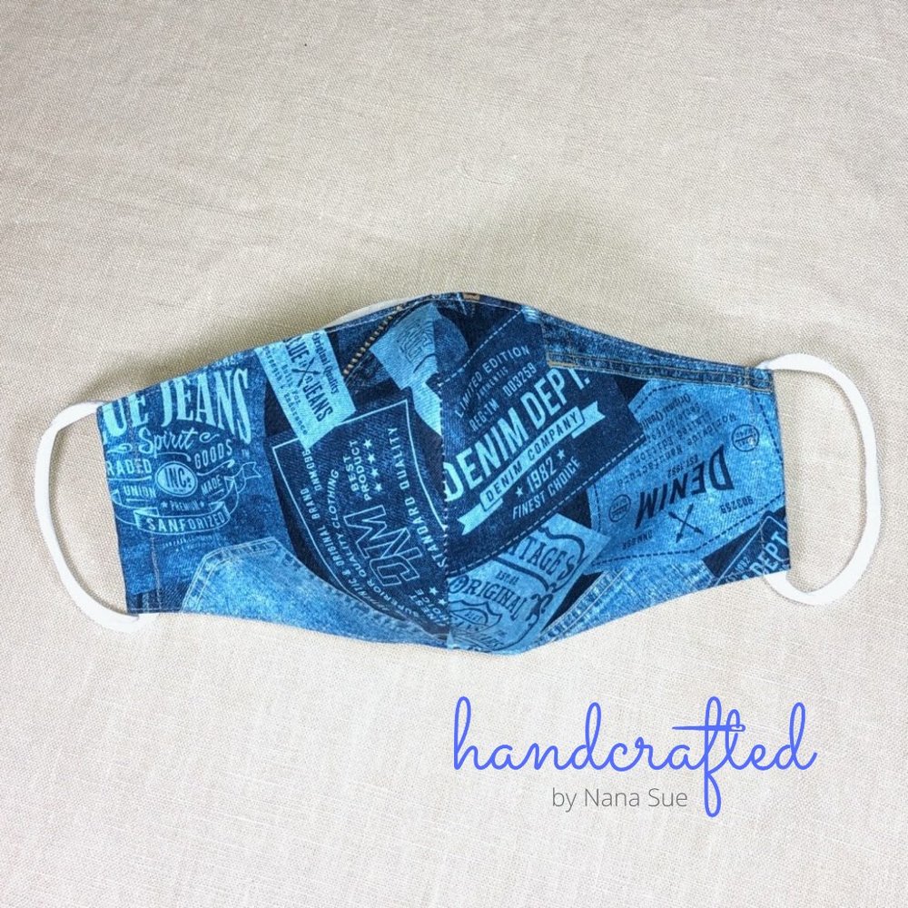 4 Only Available DENIM BLUE PRINT Fabric Mask